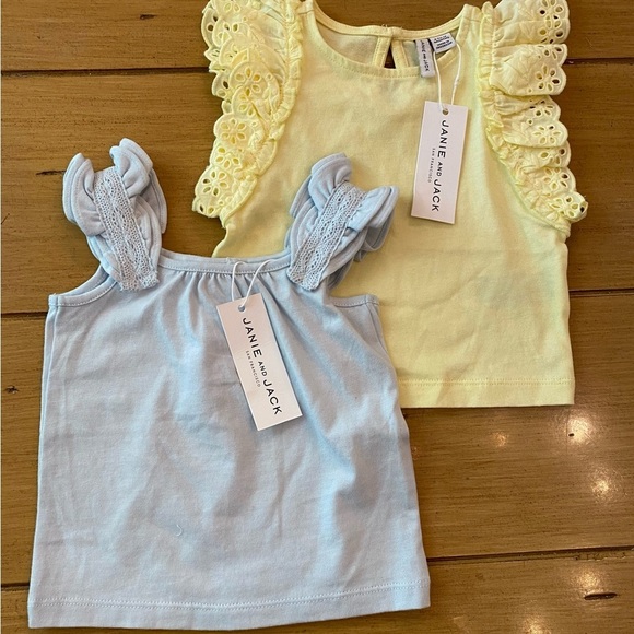 Janie & Jack Infant Girl Shirts 6-12 months both Yellow & Blue tops included NEW - Picture 1 of 9